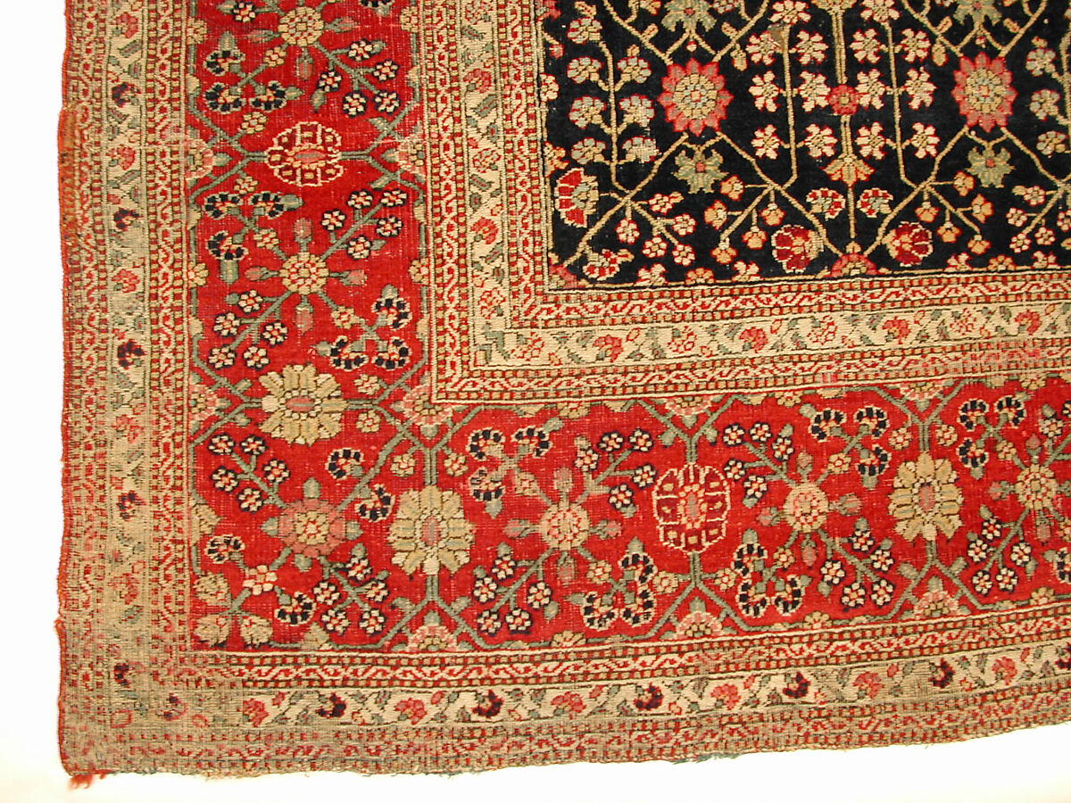 Millefleur Carpet with a Flower-and-Trellis Pattern, Cotton (warp and weft), wool (pile); asymmetrically knotted pile