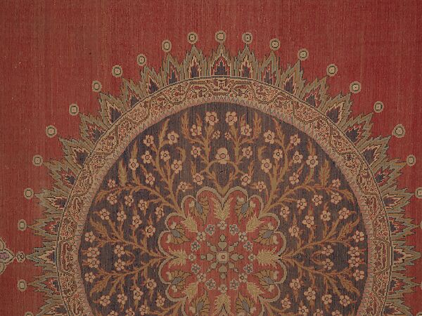 Carpet, Cotton (warp and weft), silk (pile); asymmetrically knotted pile