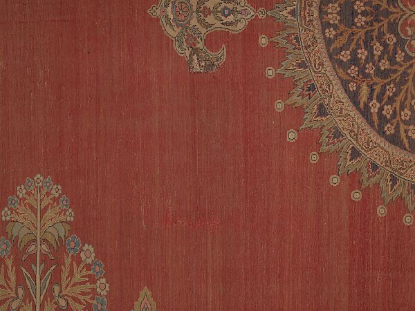 Carpet, Cotton (warp and weft), silk (pile); asymmetrically knotted pile