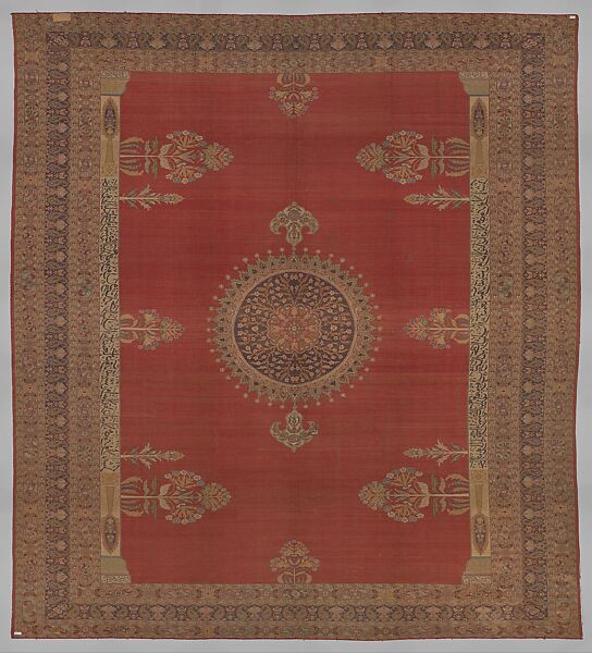 Carpet, Cotton (warp and weft), silk (pile); asymmetrically knotted pile 