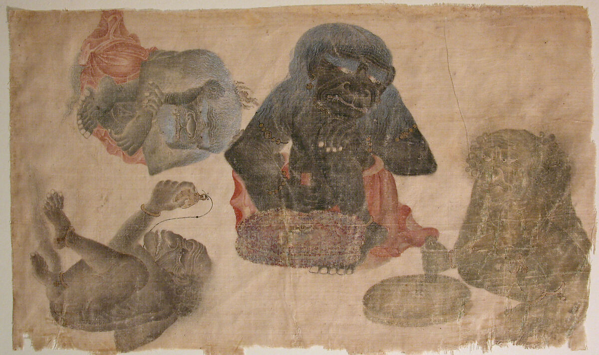 Four Captive Demons, Watercolor and gold on silk