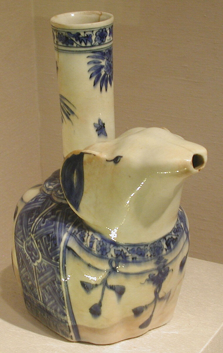 Elephant-Shaped Kendi, Stonepaste; painted in shades of blue under transparent glaze