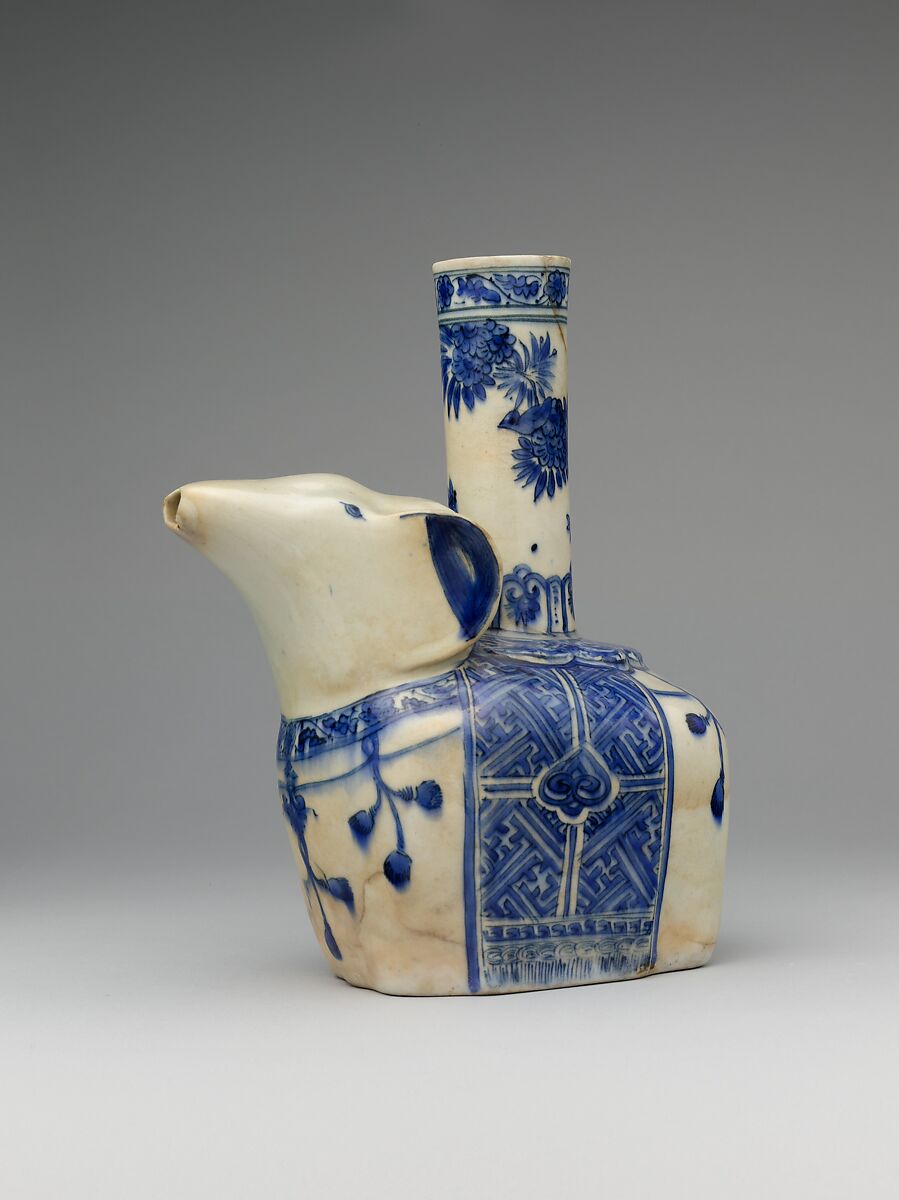 Elephant-Shaped Kendi, Stonepaste; painted in shades of blue under transparent glaze 