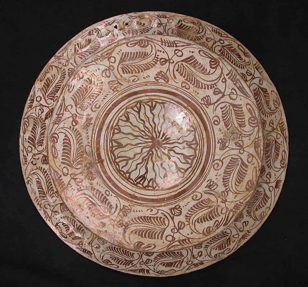 Brasero, Earthenware; molded, luster-painted on opaque white glaze