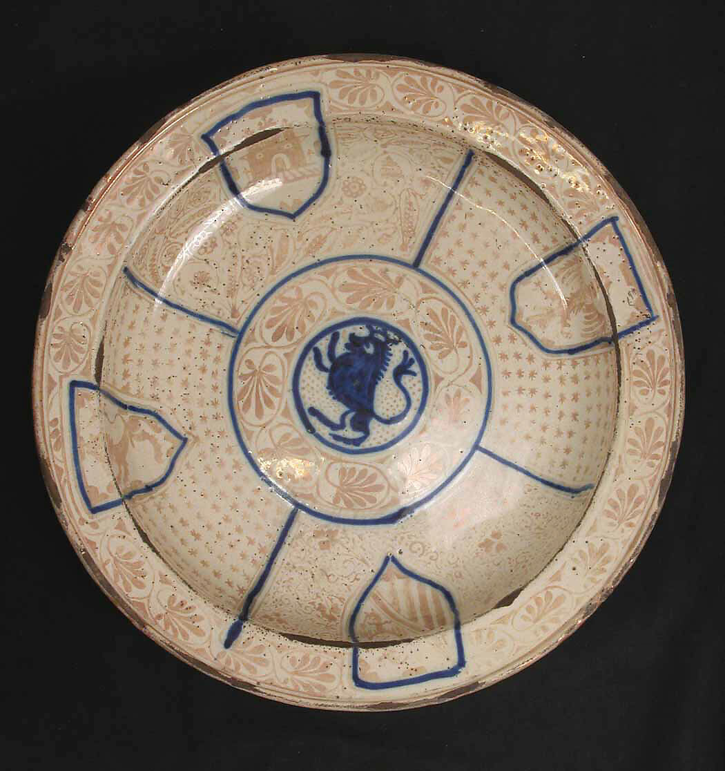 Dish, Earthenware; tin-glazed and luster-painted 