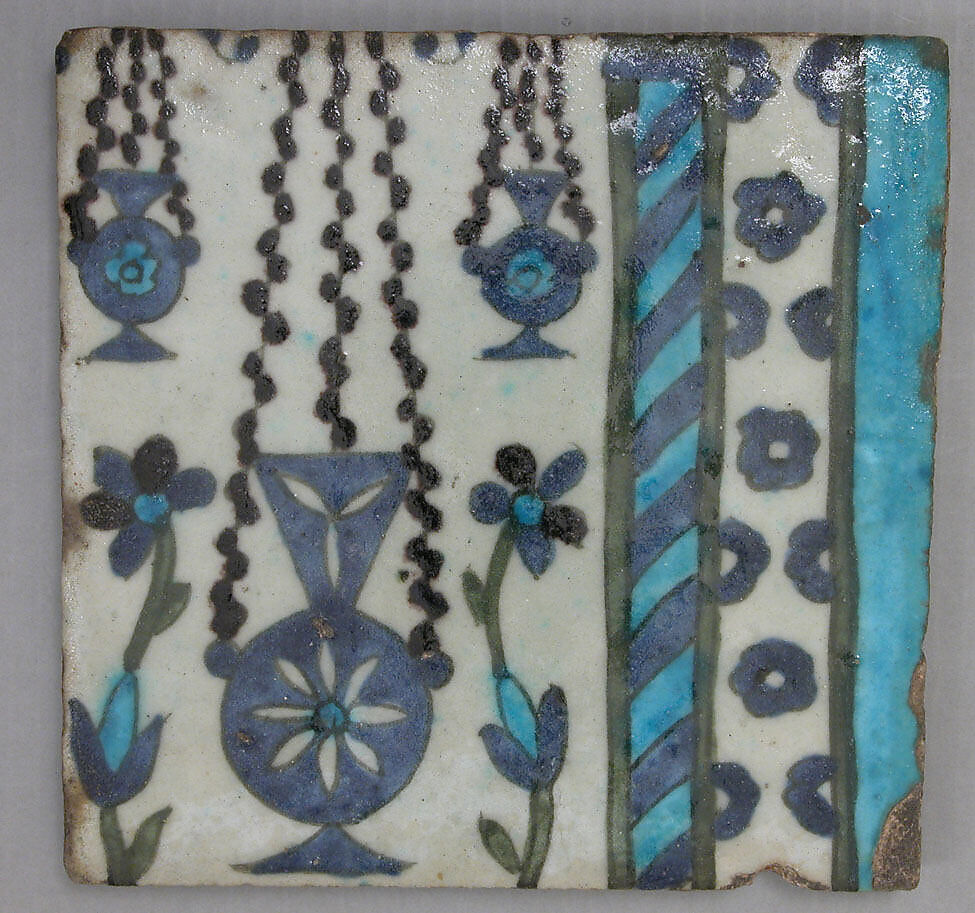 Tile, Earthenware; painted and glazed 