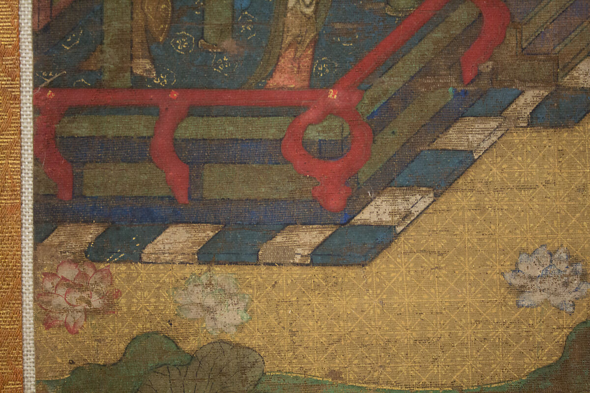 Descent and Return of Amida to Western Paradise with a Believer's Soul (Gōshō mandara), Hanging scroll; ink and color on silk, Japan