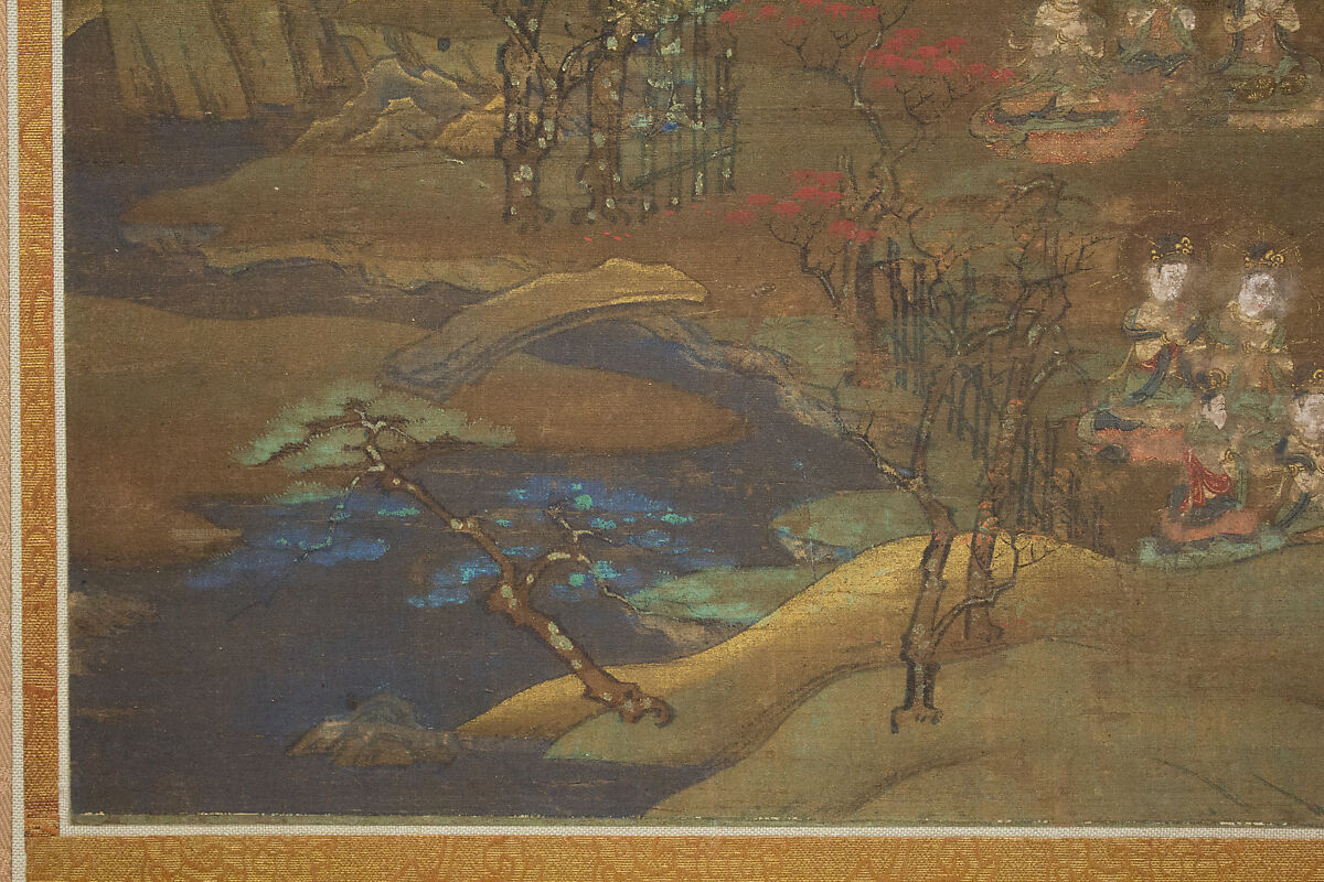 Descent and Return of Amida to Western Paradise with a Believer's Soul (Gōshō mandara), Hanging scroll; ink and color on silk, Japan