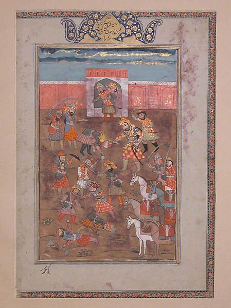 "Rustam Captures the Citadel of Mount Sipand", Folio from a Shahnama (Book of Kings), Abu'l Qasim Firdausi (Iranian, Paj ca. 940/41–1020 Tus), Ink, opaque watercolor, silver, and gold on paper