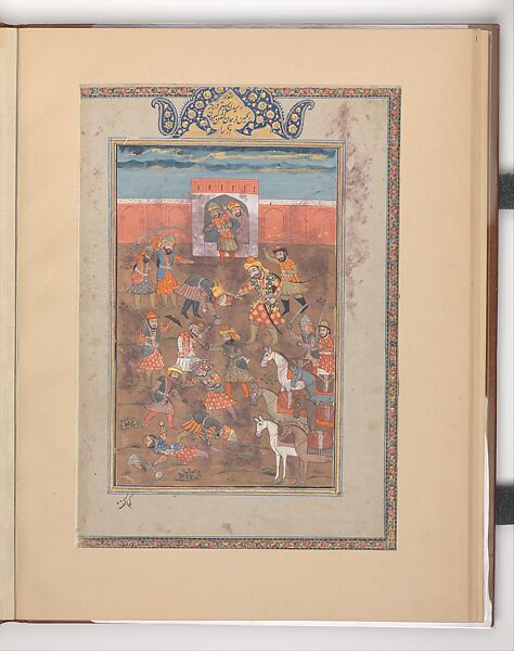 "Rustam Captures the Citadel of Mount Sipand", Folio from a Shahnama (Book of Kings), Abu&#39;l Qasim Firdausi (Iranian, Paj ca. 940/41–1020 Tus), Ink, opaque watercolor, silver, and gold on paper 