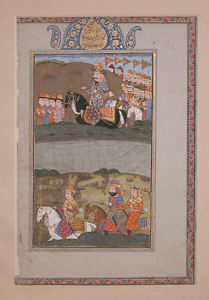 "Kai Khusrau Crosses the River Jayhun with Giv and Farangis", Folio from a Shahnama (Book of Kings), Abu'l Qasim Firdausi (Iranian, Paj ca. 940/41–1020 Tus), Ink, opaque watercolor, silver, and gold on paper