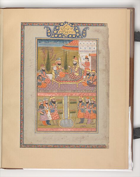 "Sam and Zal before Manuchihr", Folio from a Shahnama (Book of Kings), Abu&#39;l Qasim Firdausi (Iranian, Paj ca. 940/41–1020 Tus), Ink, opaque watercolor, silver, and gold on paper 