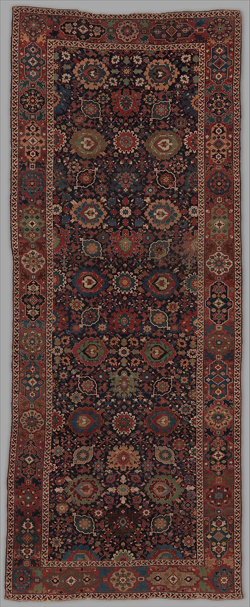 Harshang Carpet, Wool (warp, weft and pile); symmetrically knotted pile 