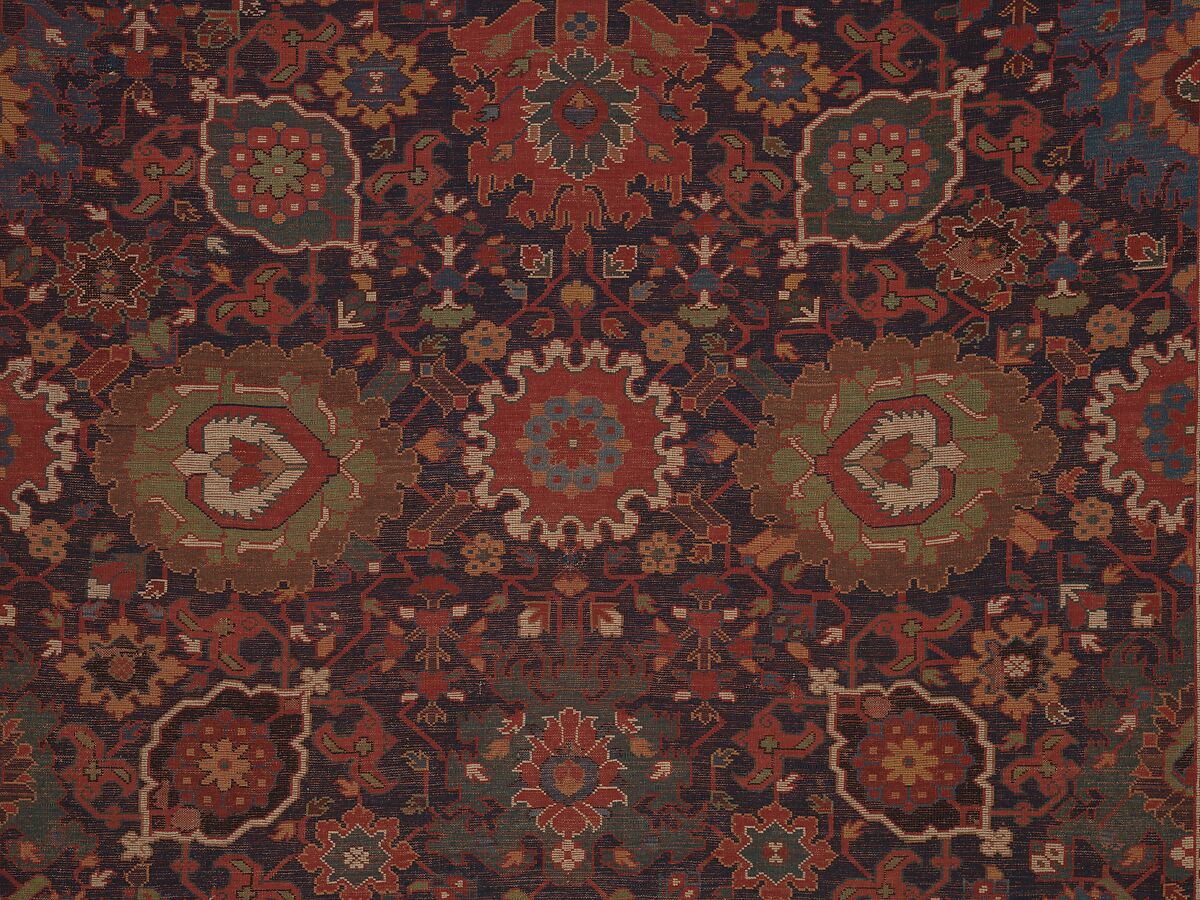 Harshang Carpet, Wool (warp, weft and pile); symmetrically knotted pile