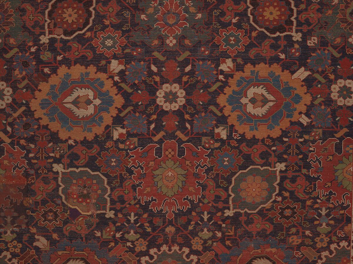 Harshang Carpet, Wool (warp, weft and pile); symmetrically knotted pile