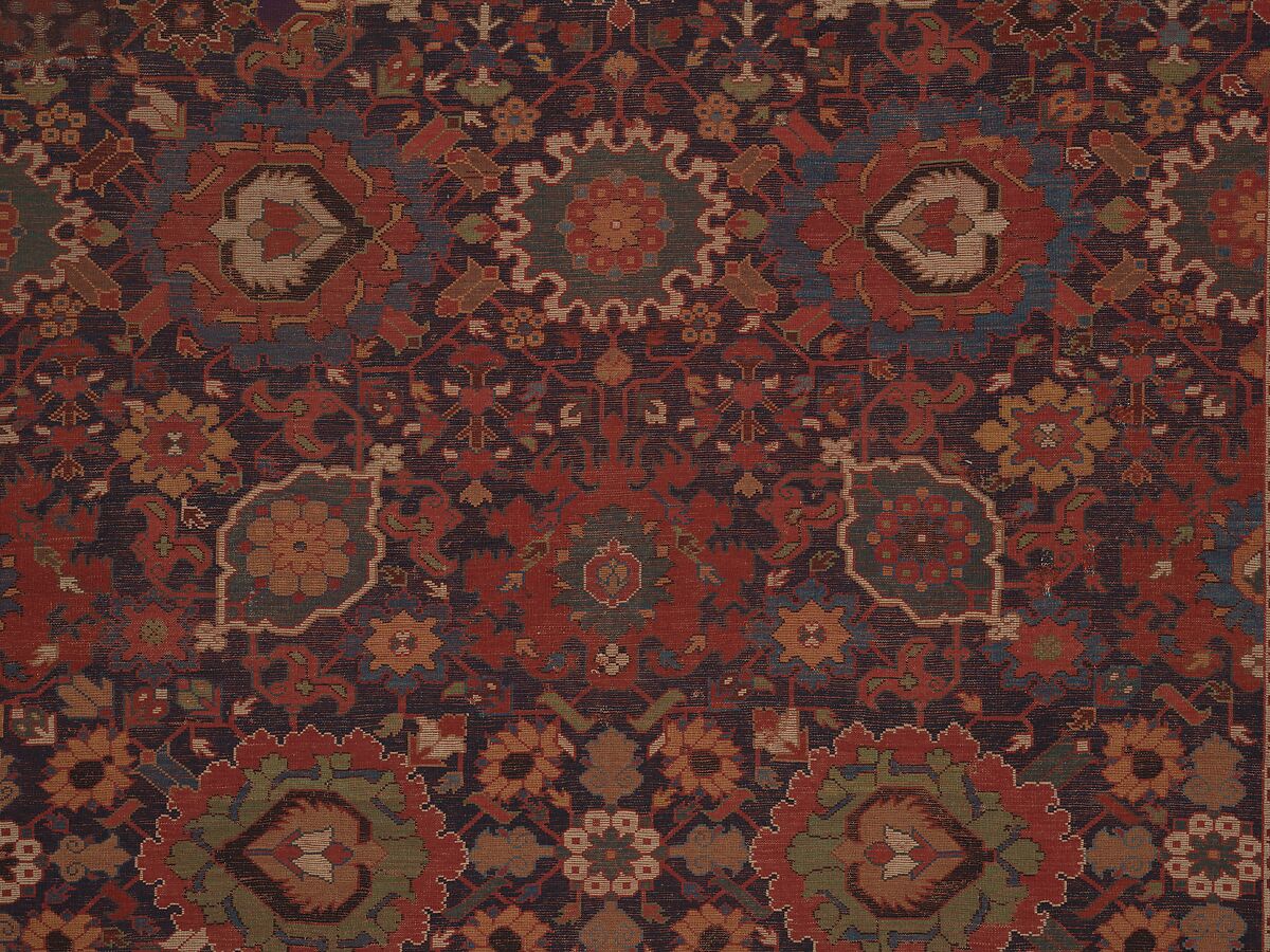 Harshang Carpet, Wool (warp, weft and pile); symmetrically knotted pile