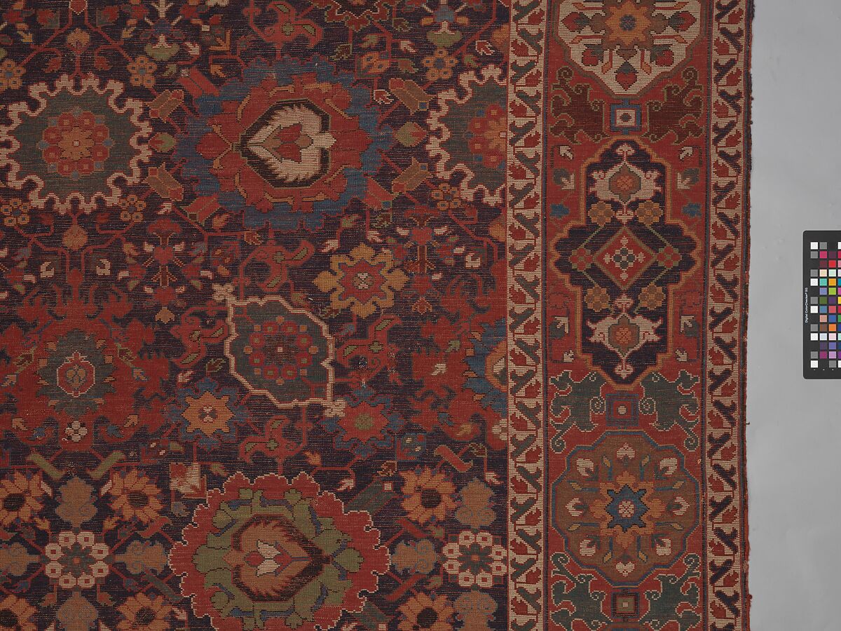 Harshang Carpet, Wool (warp, weft and pile); symmetrically knotted pile