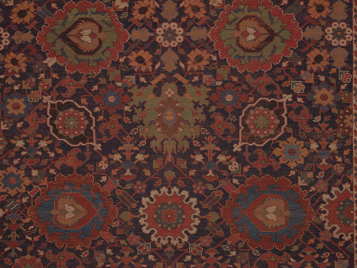 Harshang Carpet, Wool (warp, weft and pile); symmetrically knotted pile
