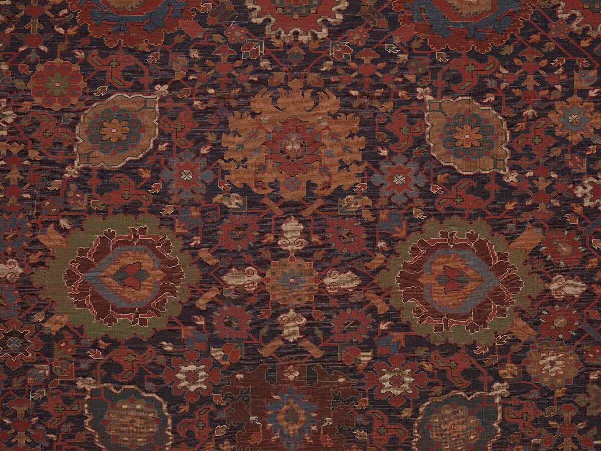 Harshang Carpet, Wool (warp, weft and pile); symmetrically knotted pile