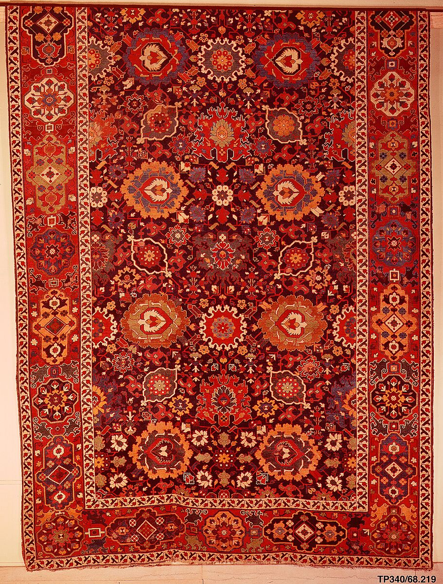 Harshang Carpet, Wool (warp, weft and pile); symmetrically knotted pile