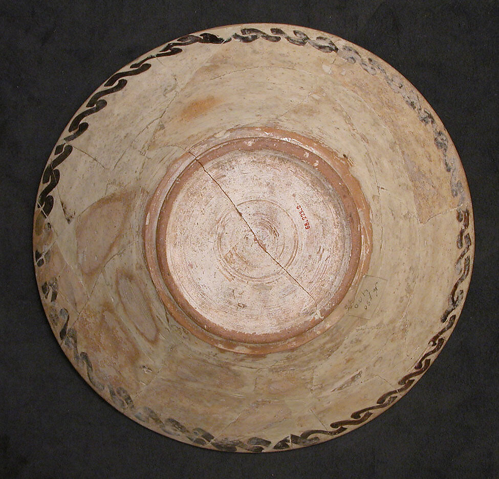 Bowl, Earthenware; buff slip, polychrome slip decoration, sgraffito decoration, transparent glaze