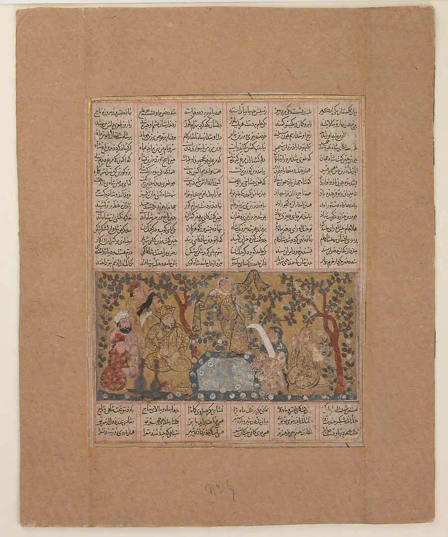 "Bahram Gur Entertained by the Daughters of Barzin", Folio from a Shahnama (Book of Kings), Abu'l Qasim Firdausi (Iranian, Paj ca. 940/41–1020 Tus), Ink, opaque watercolor, silver, and gold on paper