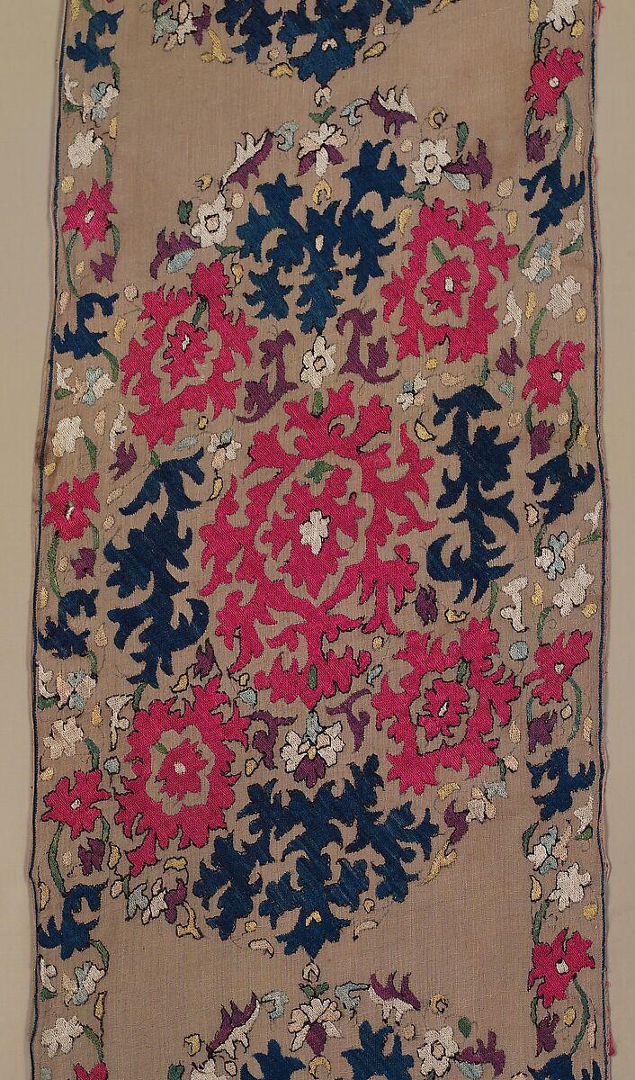 Fragment of a Hanging, Linen, silk; embroidered 