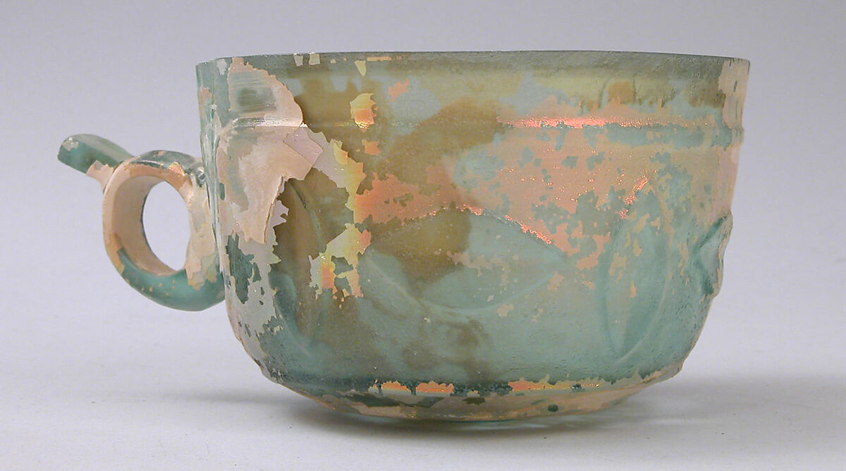Cup, Glass, blue-green; blown, cut