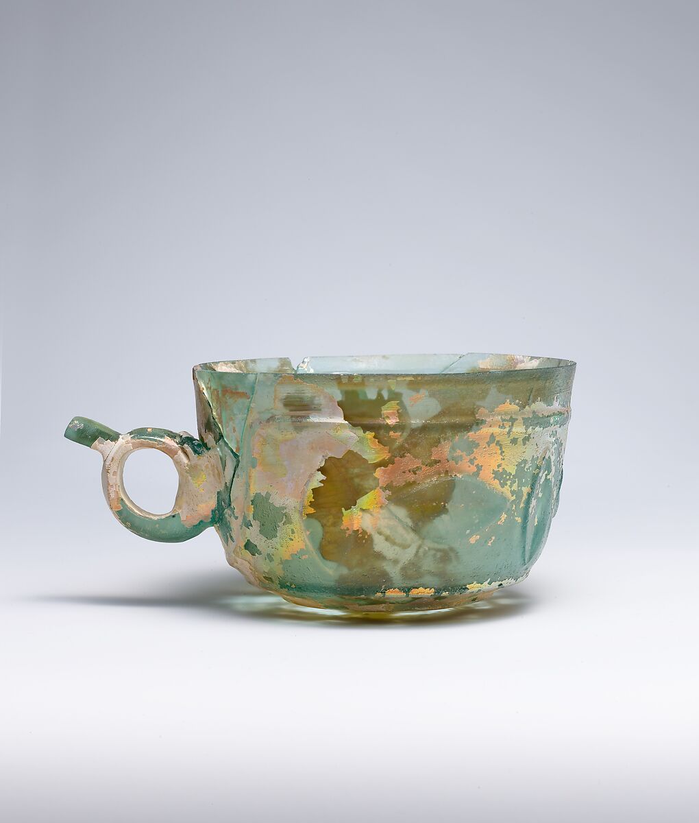 Cup, Glass, blue-green; blown, cut 