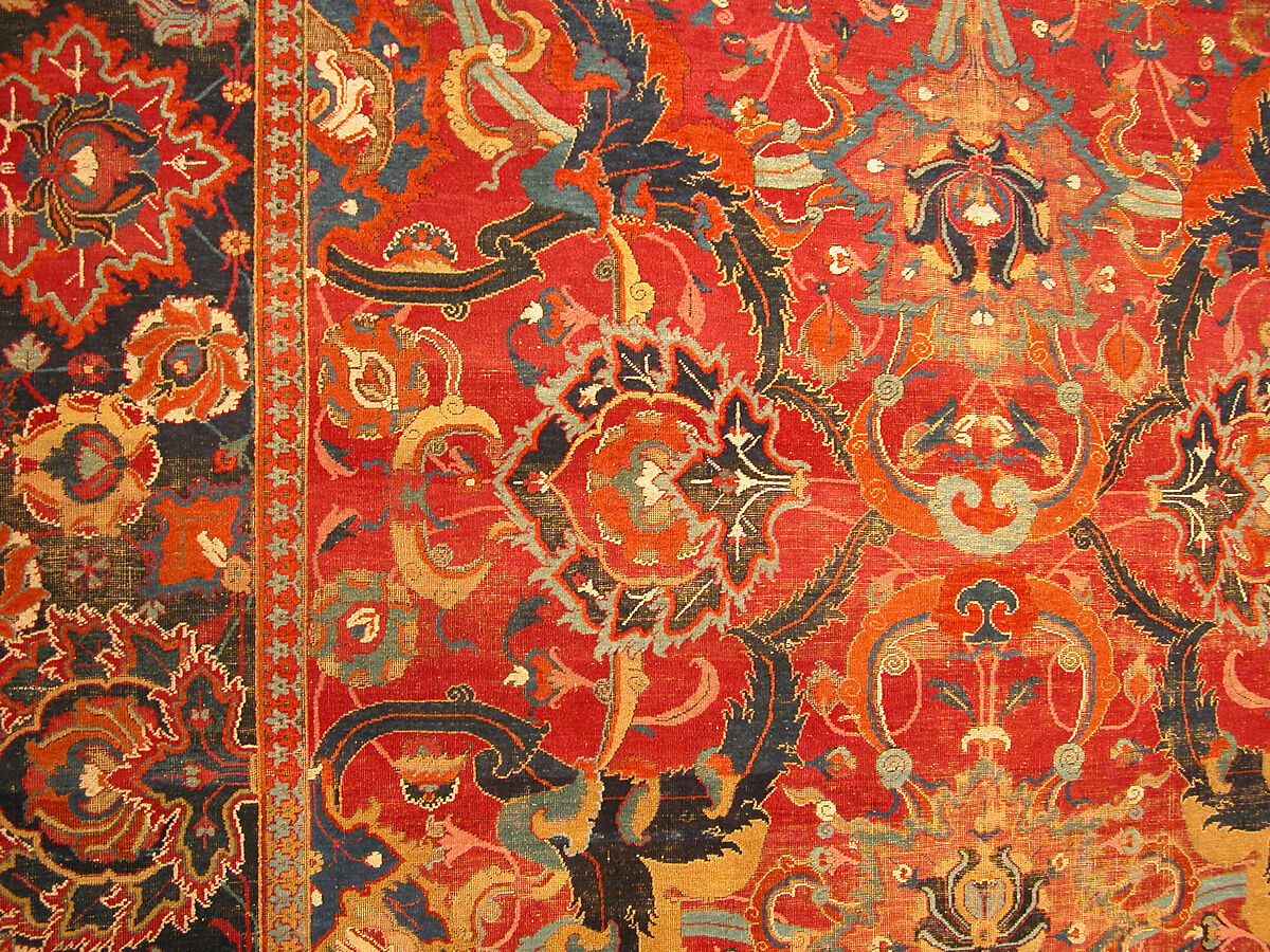 Floral Arabesque Carpet, Cotton (warp and weft), wool (pile); asymmetrically knotted pile