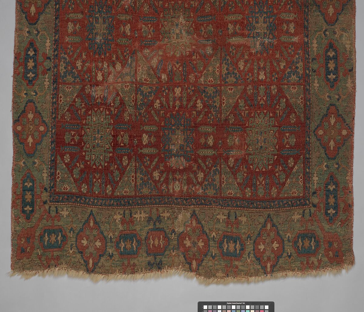 'Chessboard' Carpet, Animal hair (warp and pile), wool (weft); asymmetrically knotted pile