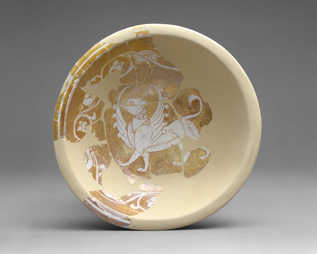 Bowl with Griffin, Earthenware; luster-painted on opaque white glaze