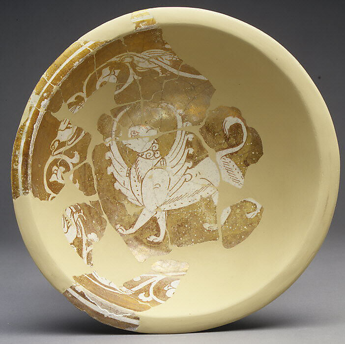 Bowl with Griffin, Earthenware; luster-painted on opaque white glaze 