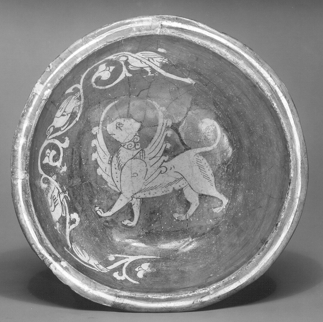 Bowl with Griffin, Earthenware; luster-painted on opaque white glaze
