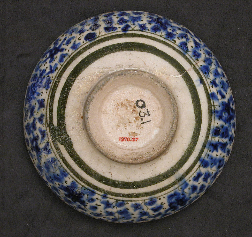 Bowl with Deer and Phoenix Motifs, Stonepaste; blue and black painted under transparent glaze (Sultanabad ware)