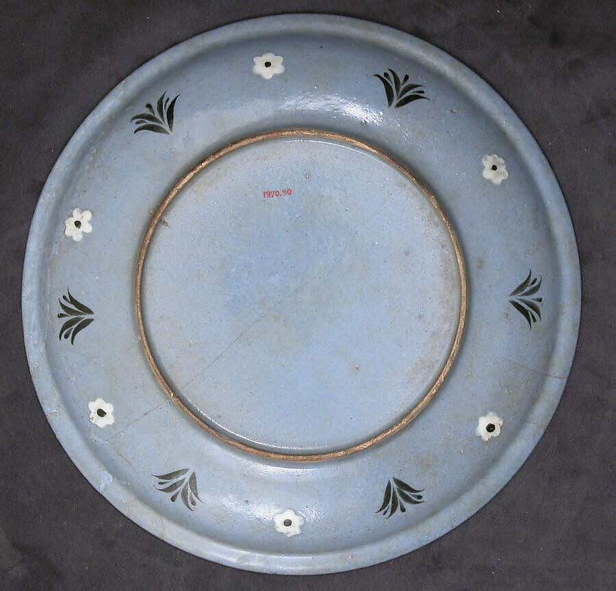 Blue-ground Dish with Floral and 'Cintamani' Designs, Stonepaste; colored slip and polychrome painted