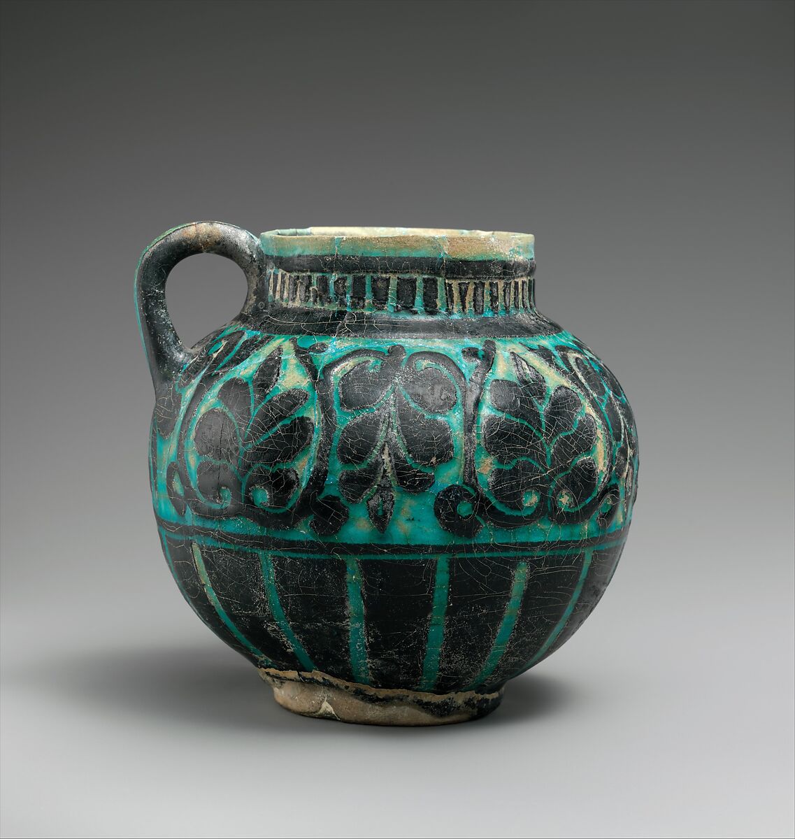 Jug with Floral Decoration, Stonepaste; underglaze slip-painted 