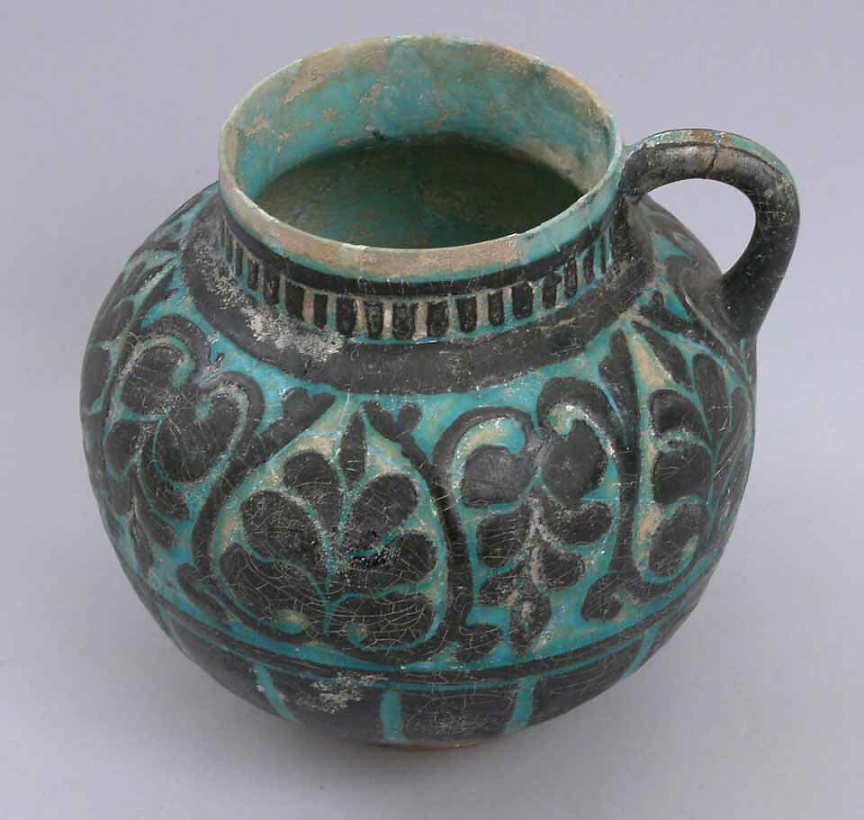 Jug with Floral Decoration, Stonepaste; underglaze slip-painted