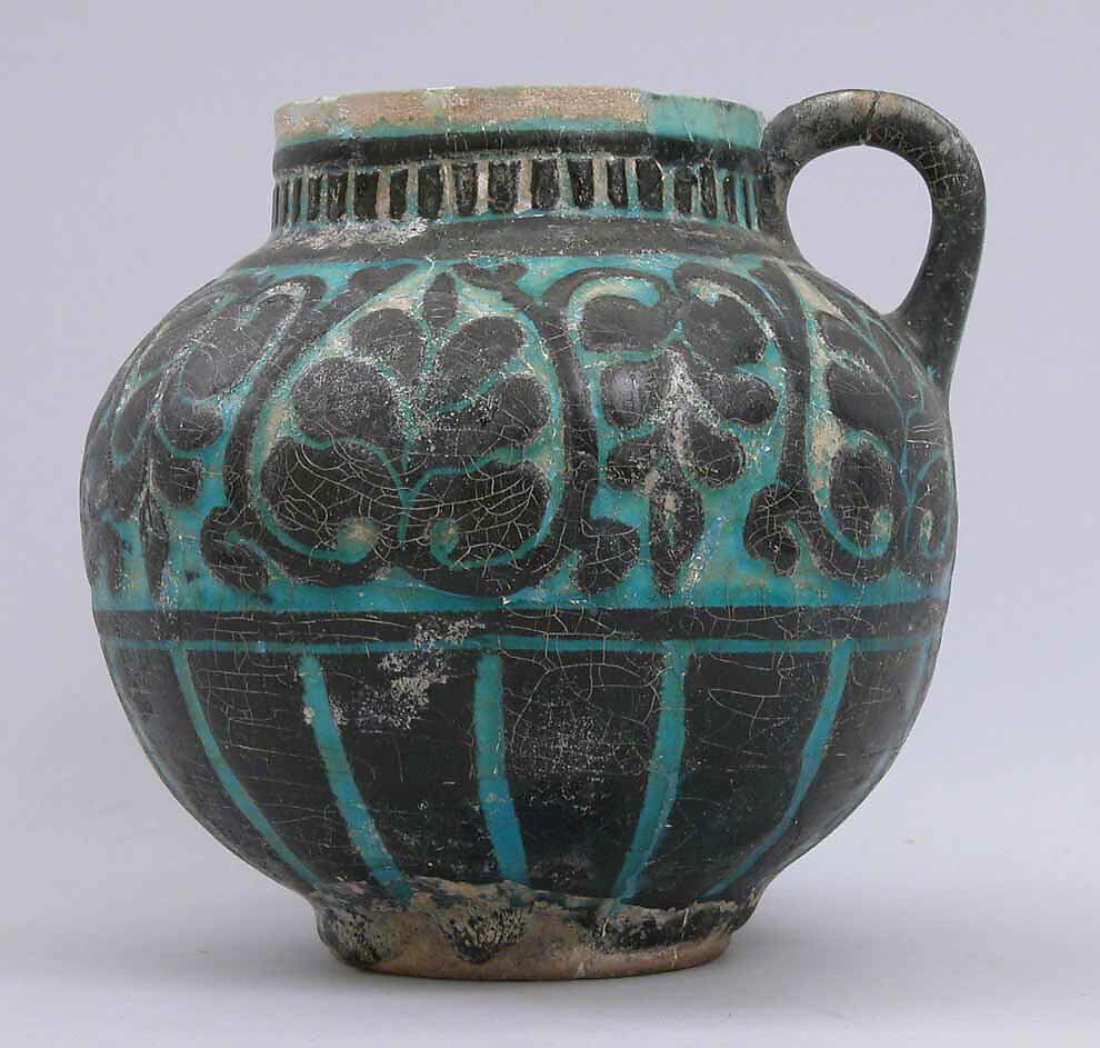 Jug with Floral Decoration, Stonepaste; underglaze slip-painted