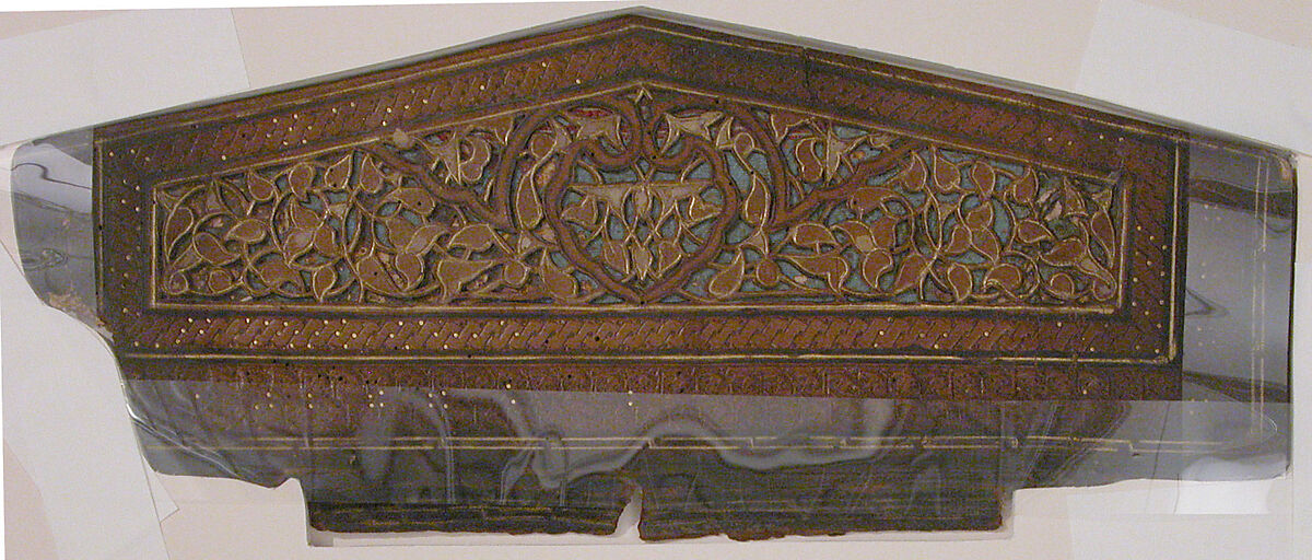 Flap of Bookbinding, Leather, silk, and gold; cut, tooled