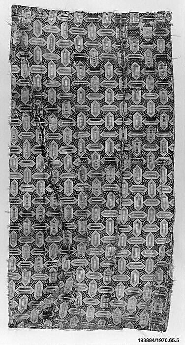 Textile with Cartouche Design, Silk, metal wrapped thread; lampas (kemha)