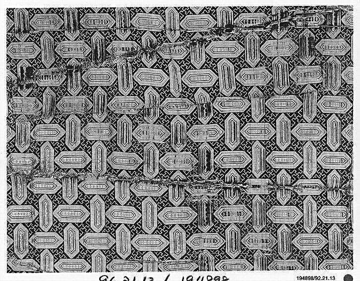 Textile with Cartouche Design, Silk, metal wrapped thread; lampas (kemha)