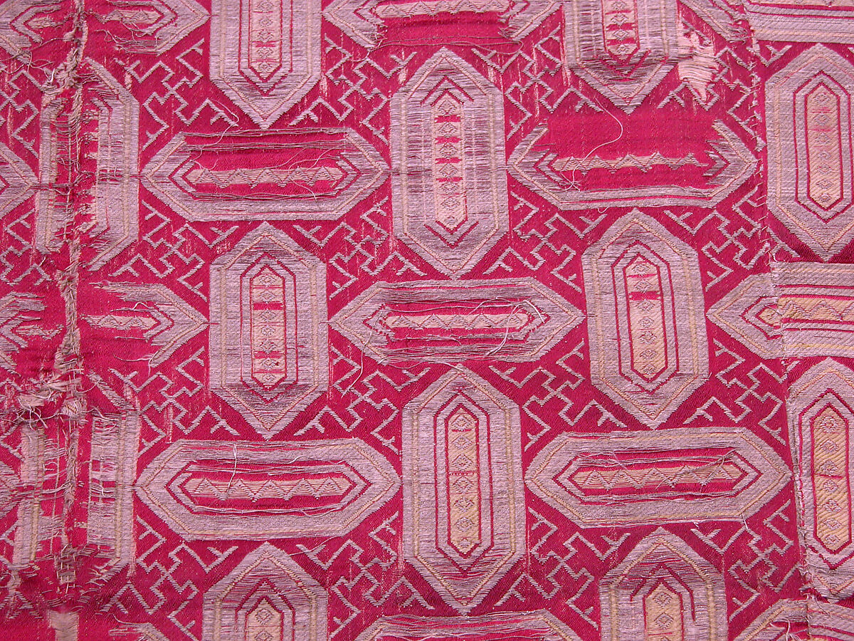 Textile with Cartouche Design, Silk, metal wrapped thread; lampas (kemha)