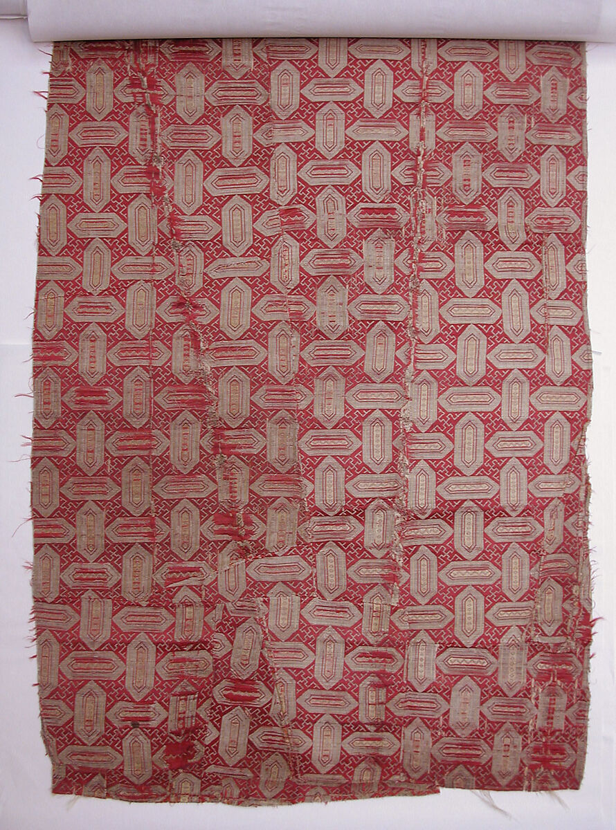Textile with Cartouche Design, Silk, metal wrapped thread; lampas (kemha)