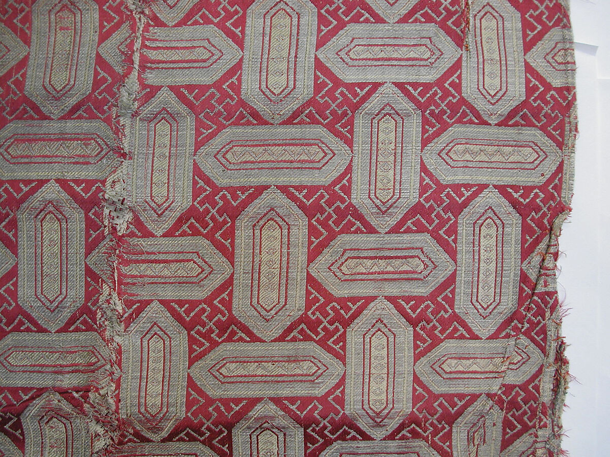 Textile with Cartouche Design, Silk, metal wrapped thread; lampas (kemha)