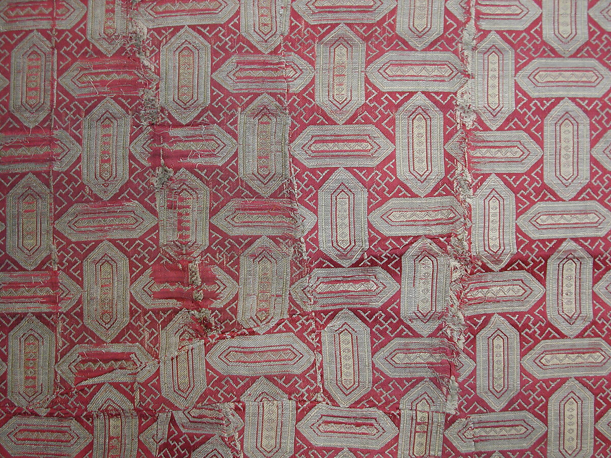 Textile with Cartouche Design, Silk, metal wrapped thread; lampas (kemha)