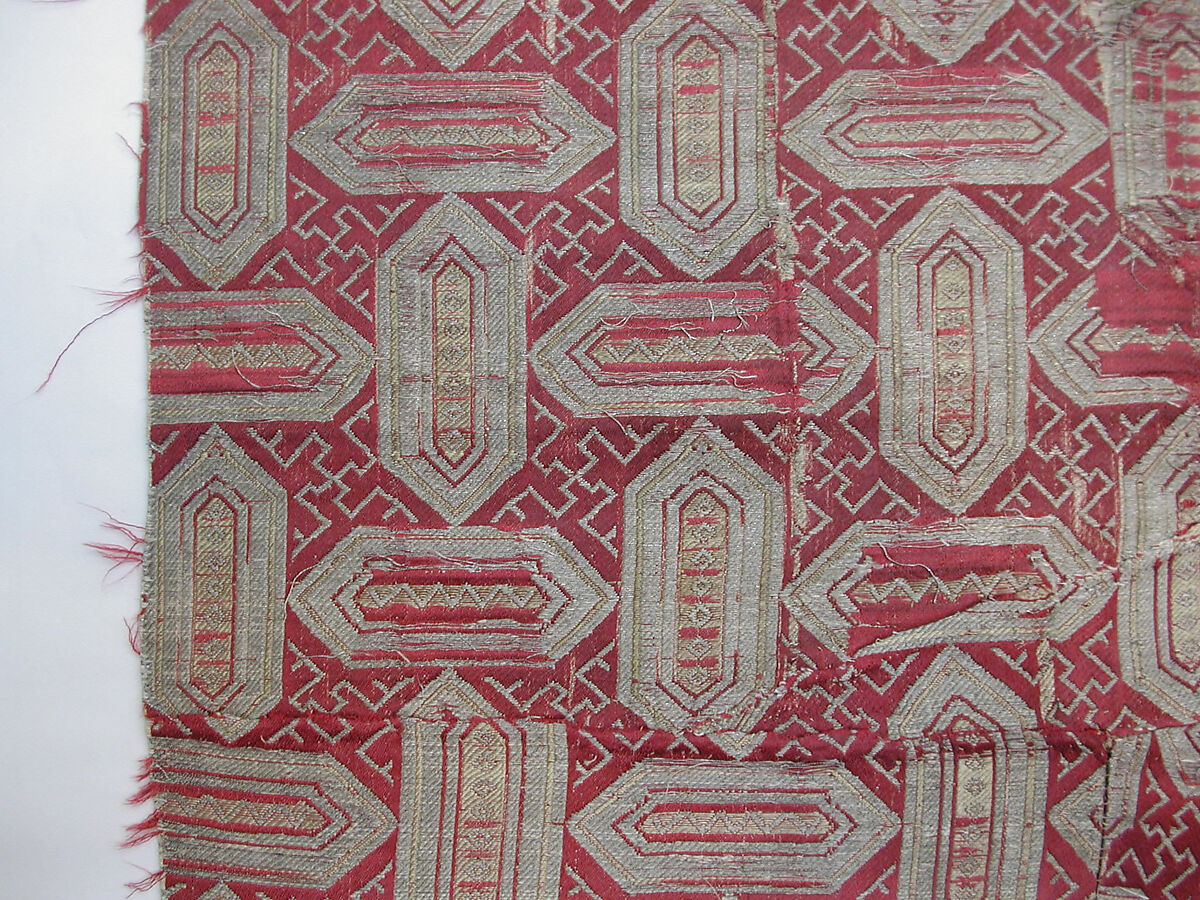Textile with Cartouche Design, Silk, metal wrapped thread; lampas (kemha)