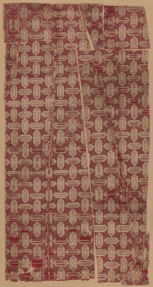 Textile with Cartouche Design, Silk, metal wrapped thread; lampas (kemha) 