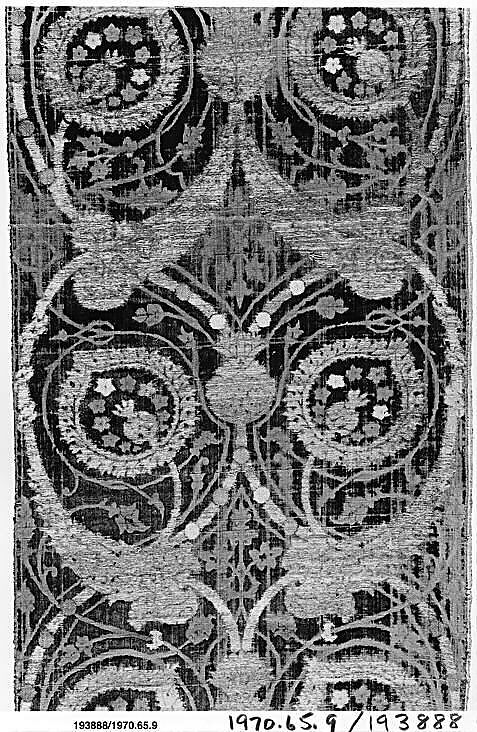 Textile Fragment, Silk, metal wrapped thread; brocaded and voided velvet