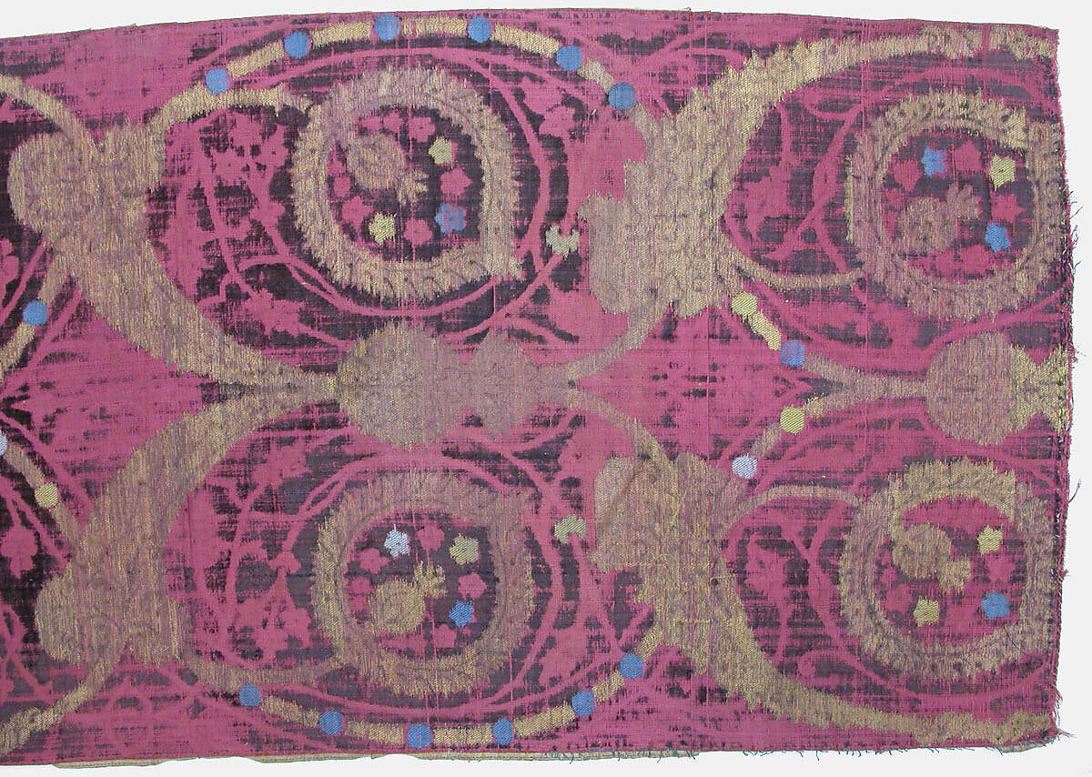 Textile Fragment, Silk, metal wrapped thread; brocaded and voided velvet